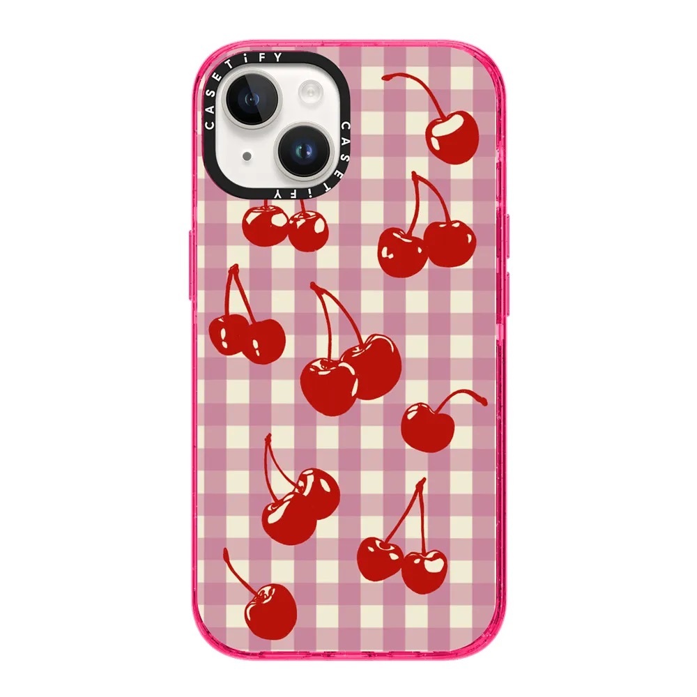 Casetify Cherry Gingham Impact Case with Bubblegum Pink Case Color - iPhone 14